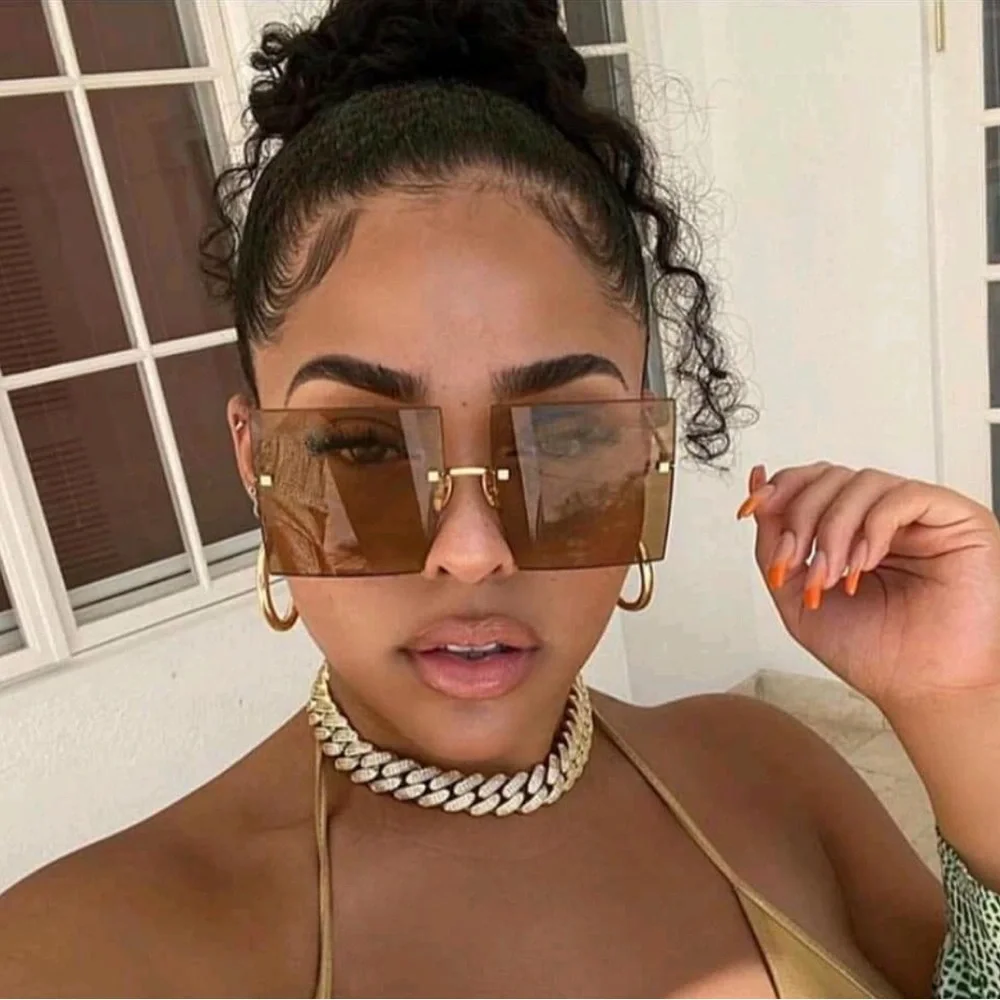 Square Black Sunglasses with Gold Accents